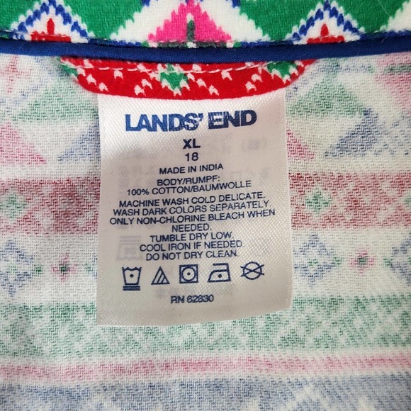 Land's End Womens Night Gown Size XL 18 Fair Isle Long Sleeve Christmas Red Blue - Picture 4 of 5